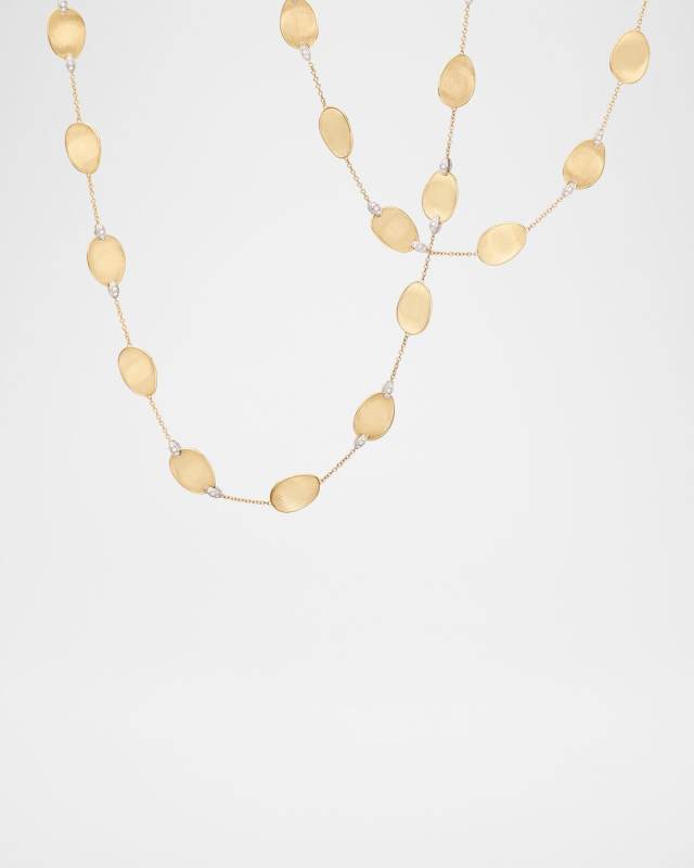 18K Gold Lunaria Long Necklace with Diamond Accents